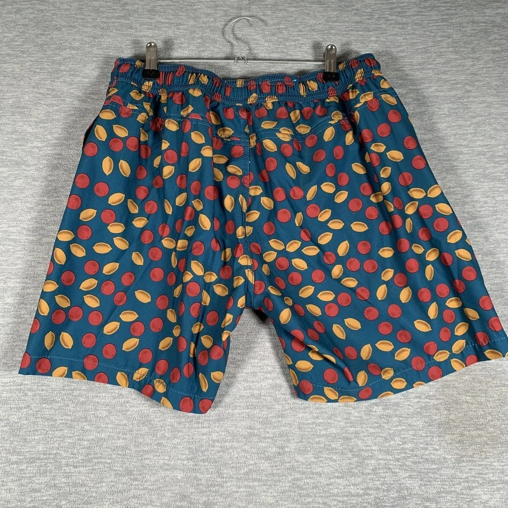 Lucky Brand Swim Shorts Mens Medium Blue Tropical Dot Print Lined Trunks Stretch